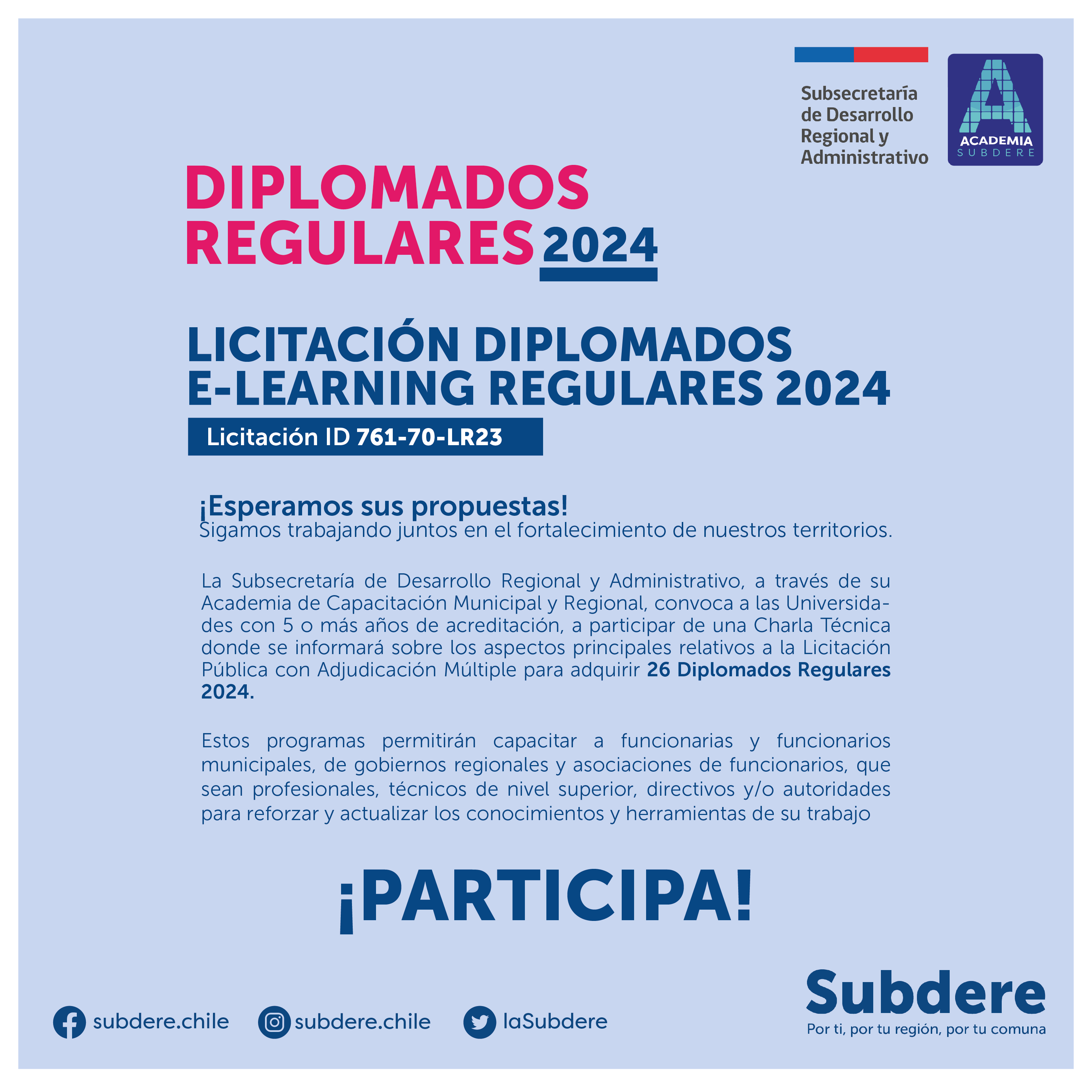 Subdere licita 26 diplomados 100 online para ser impartidos en 2024